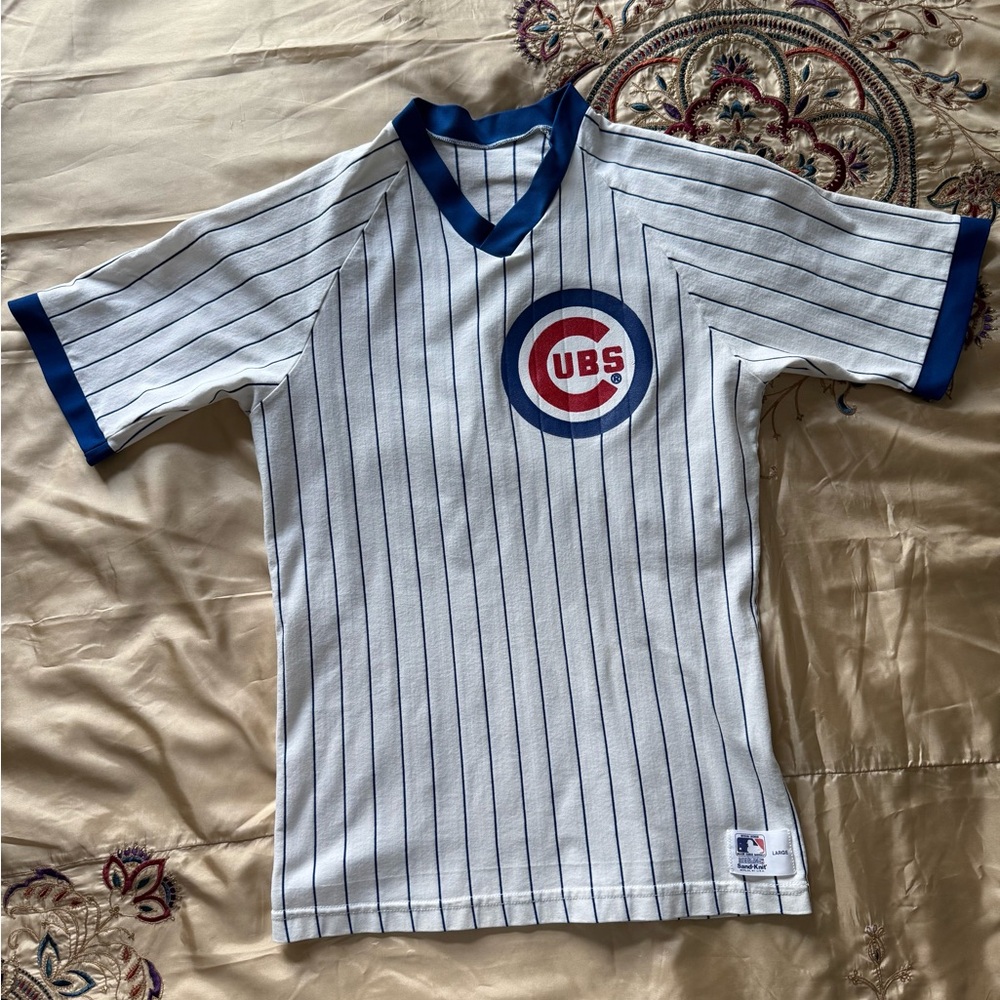 Vintage 80s Blue and White Striped Cubs Jersey